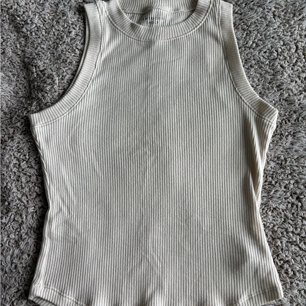 American Eagle Outfitters Cream Ribbed Tank Top